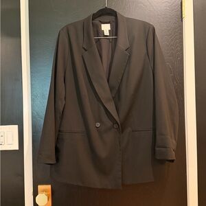 H&M Double-Breasted Black Blazer Jacket - Women - Size XL